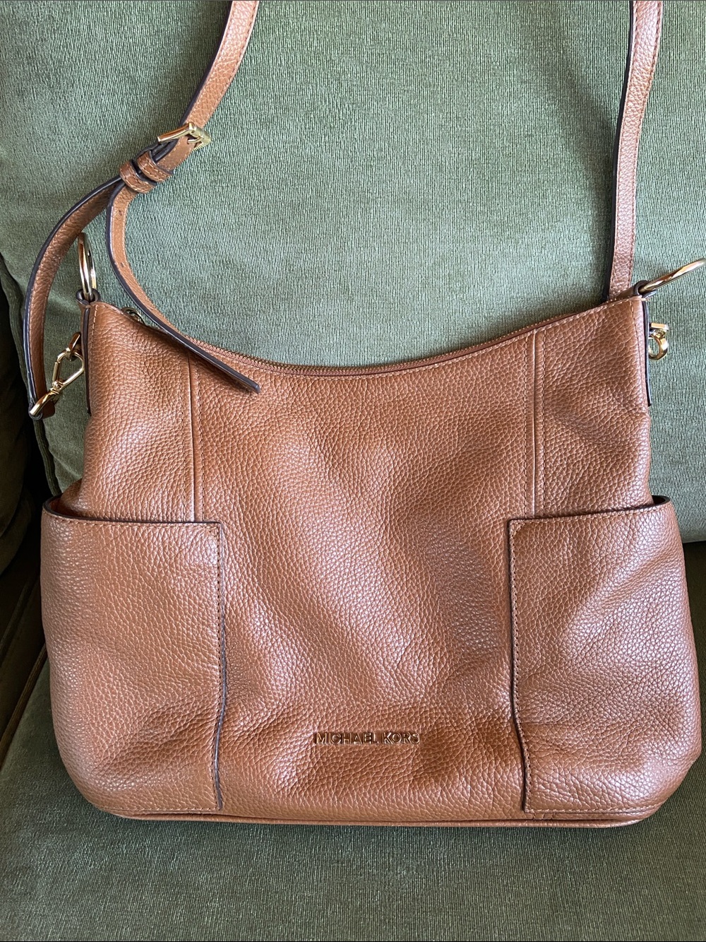 Michael Kors Brown Pebbled Leather Shoulder Bag with Exterior Pockets